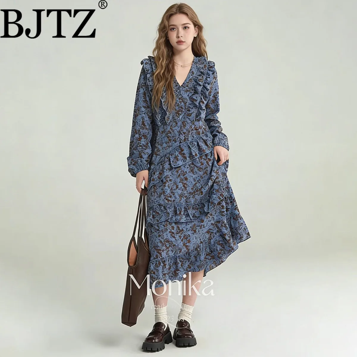 BJTZ Women’s Vintage Floral Print Ruffle Hem Dress Elegant Minimalist High Quality Casual Chic Spring Summer Wear
BJTZ Women’s Vintage Floral Print Ruffle Hem Dress Elegant Minimalist High Quality Casual Chic Spring Summer Wear