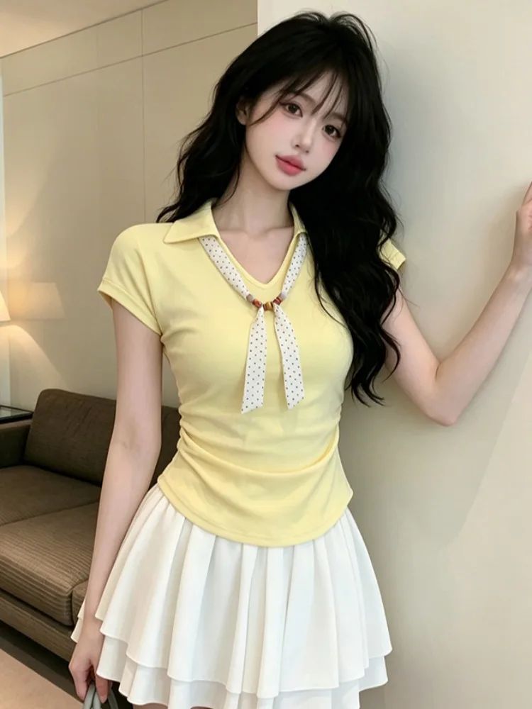 Korean Style V-Neck Short Sleeve T-Shirt Women's Summer New Casual Versatile Slimming Silk Scarf Top Skin-friendly Breathable
Korean Style V-Neck Short Sleeve T-Shirt Women's Summer New Casual Versatile Slimming Silk Scarf Top Skin-friendly Breathable