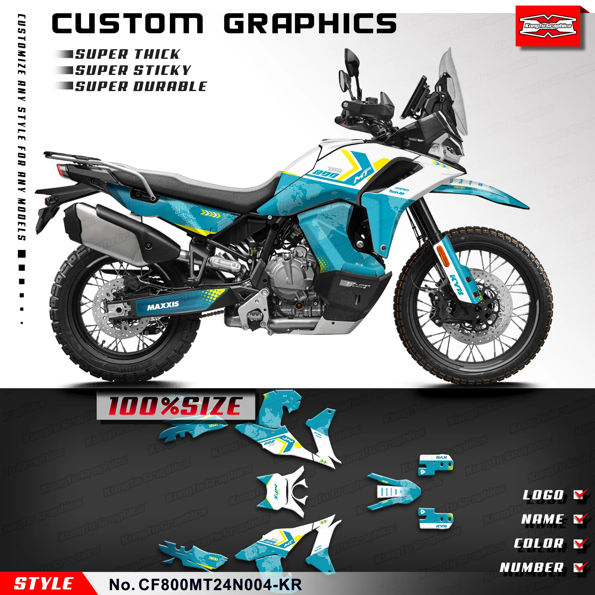 KUNGFU GRAPHICS Custom Motorcycle Graphics Sticker Sheet for CFMOTO 800MT-X MTX800 Decals Kit, Rebuilding
KUNGFU GRAPHICS Custom Motorcycle Graphics Sticker Sheet for CFMOTO 800MT-X MTX800 Decals Kit, Rebuilding