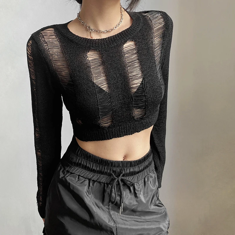 Sisjuly Ulzzang Design Выдалбливаемая футболка Sle Женский длинный светящийся круглый вязаный свитер Street Sle ort Length 
Sisjuly Ulzzang Design Выдалбливаемая футболка Sle Женский длинный светящийся круглый вязаный свитер Street Sle ort Length
