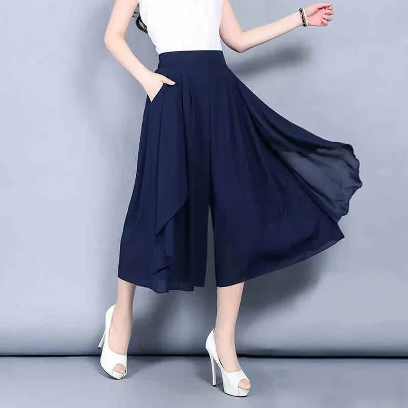 Elastic High Waist Slim Elegant Chiffon Capris female pants Skirts Women Summer Wide Leg Medium Long Leisure Loose Trousers
Elastic High Waist Slim Elegant Chiffon Capris female pants Skirts Women Summer Wide Leg Medium Long Leisure Loose Trousers