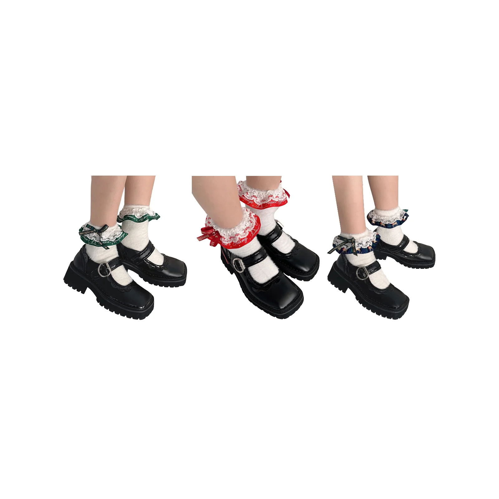 Christmas lace mid-calf socks three-color combination (1 pair each of green/red/blue)
Christmas lace mid-calf socks three-color combination (1 pair each of green/red/blue)