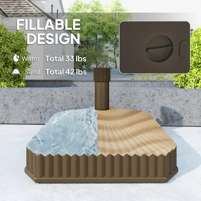 Outsunny Square Patio Umbrella Base Holder, Heavy Duty Outdoor Umbrella Stand Base, Filled Up to 42lbs with Sand or 33lbs with Water for Garden, Poolside, Brown
Outsunny Square Patio Umbrella Base Holder, Heavy Duty Outdoor Umbrella Stand Base, Filled Up to 42lbs with Sand or 33lbs with Water for Garden, Poolside, Brown
