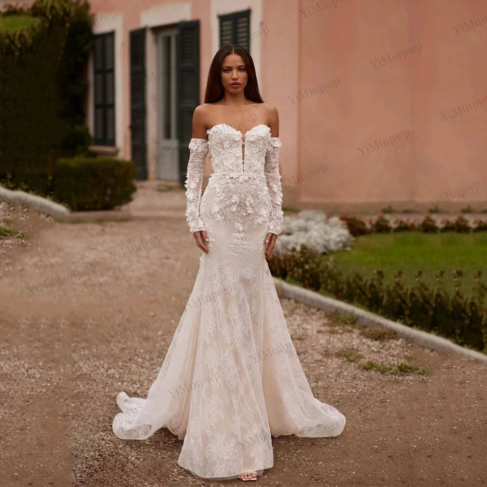 Customized Lace Mermaid Wedding Gowns Off Shoulder Long Sleeves Sweetheart Applique Flowers Bridal Gowns Dress Vestido De Novia
Customized Lace Mermaid Wedding Gowns Off Shoulder Long Sleeves Sweetheart Applique Flowers Bridal Gowns Dress Vestido De Novia