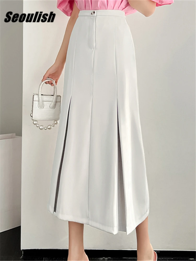 Seoulish Spring Summer Formal Workwear Pleated Women's Mi-Long Skirts New 2022 High Waist Female Minimalism A-Line Skirts
Seoulish Spring Summer Formal Workwear Pleated Women's Mi-Long Skirts New 2022 High Waist Female Minimalism A-Line Skirts