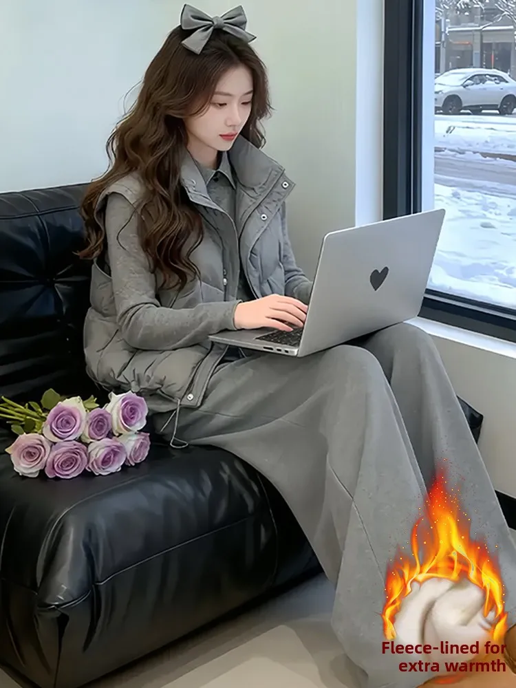 Laid-ba Sle Winter Sports Casual Women's Tee-piece Set Thi Wide Leg Pants Vest Cotton Coat Comfortable Faion
Laid-ba Sle Winter Sports Casual Women's Tee-piece Set Thi Wide Leg Pants Vest Cotton Coat Comfortable Faion