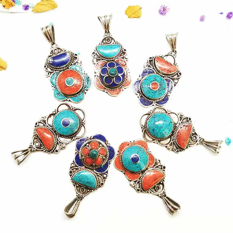 Handmade Vintage Flower Pendants Copper Inlaid Colorful Stone Tibetan Jewelry TBP608
Handmade Vintage Flower Pendants Copper Inlaid Colorful Stone Tibetan Jewelry TBP608