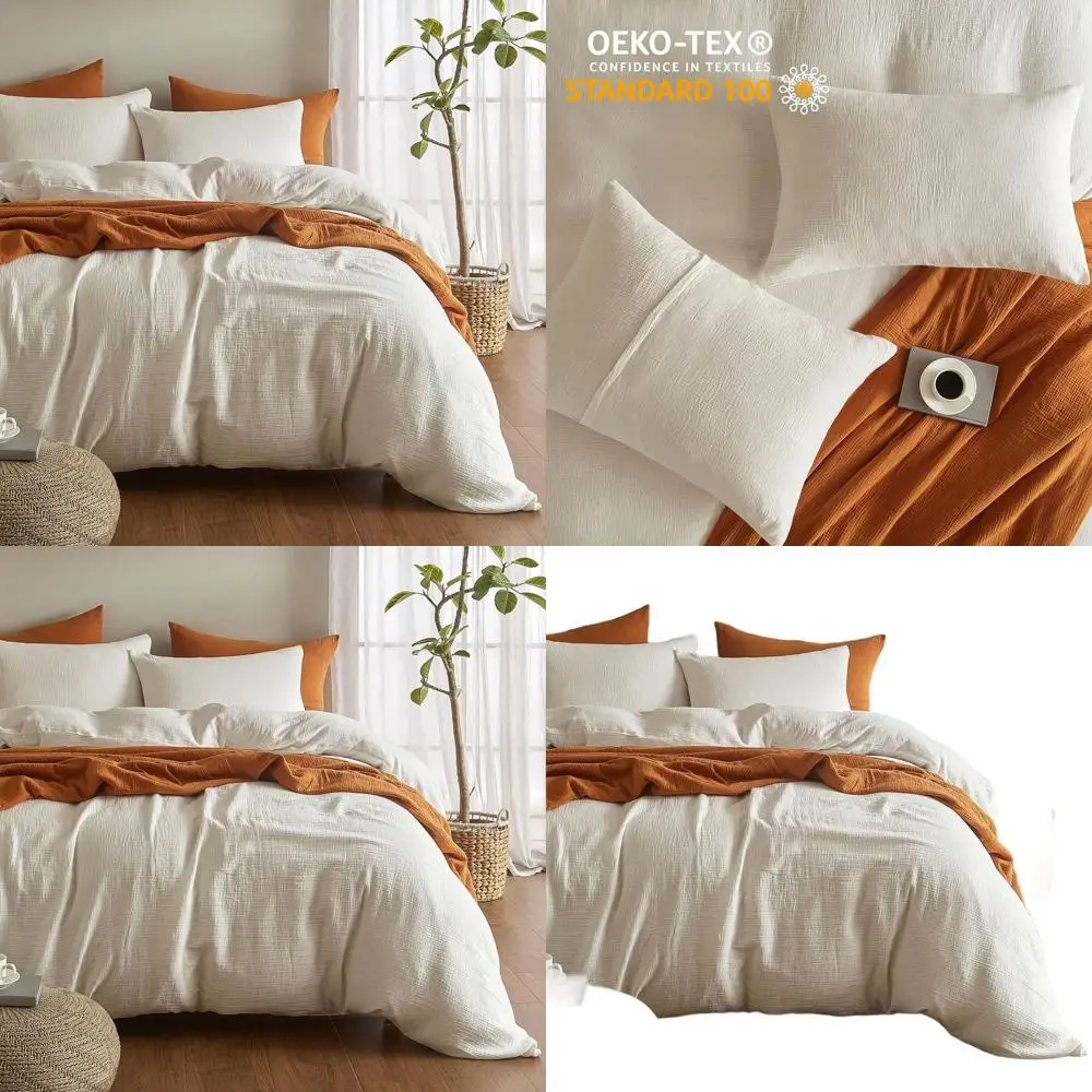 King Size 100% Cotton Washed Muslin Duvet Cover Set, Soft Linen-Like 3-Piece Bedding with 2 Pillowcases, 90x104 White
King Size 100% Cotton Washed Muslin Duvet Cover Set, Soft Linen-Like 3-Piece Bedding with 2 Pillowcases, 90x104 White
