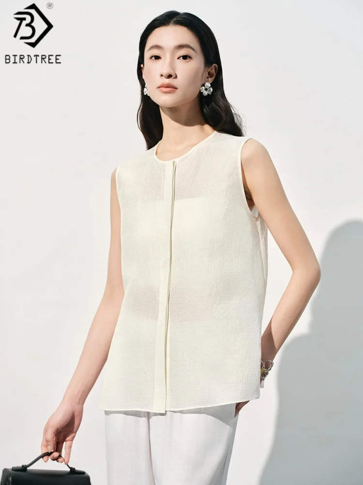 Birdtree, 45% Real Silk 55% Linen Tshirt, Solid Sleeveless Sheer Tops, Women O-neck Commuting Shirt, 2026 Spring NewT63710JF
Birdtree, 45% Real Silk 55% Linen Tshirt, Solid Sleeveless Sheer Tops, Women O-neck Commuting Shirt, 2026 Spring NewT63710JF