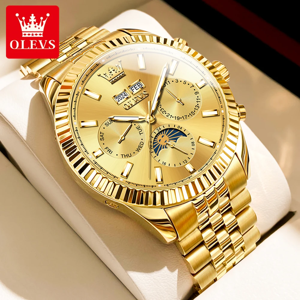 OLEVS Men Watches Luxury Fashion Gold Fine Steel Moon Phase Calendar Original Brand Self-winding Automatic Mechanical Wristwatch
OLEVS Men Watches Luxury Fashion Gold Fine Steel Moon Phase Calendar Original Brand Self-winding Automatic Mechanical Wristwatch