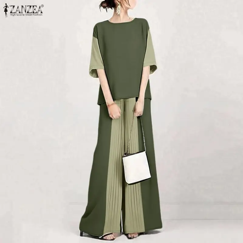 ZANZEA Women Pant Sets Fashion Patchwork Summer Matching Sets Half Sleeve Tops O Neck Tee Pleated Wide Leg Pant Two-piece Outfit
ZANZEA Women Pant Sets Fashion Patchwork Summer Matching Sets Half Sleeve Tops O Neck Tee Pleated Wide Leg Pant Two-piece Outfit