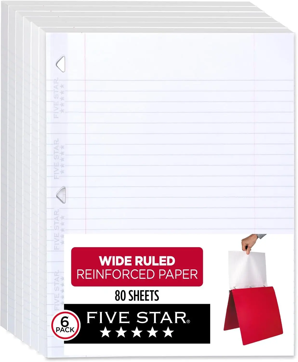 Reinforced Wide Ruled Filler Paper, 6 Pack, 8 x 10.5 Inch Loose Leaf Notebook Paper, 80 Sheets Each, Fights Ink Bleed
Reinforced Wide Ruled Filler Paper, 6 Pack, 8 x 10.5 Inch Loose Leaf Notebook Paper, 80 Sheets Each, Fights Ink Bleed