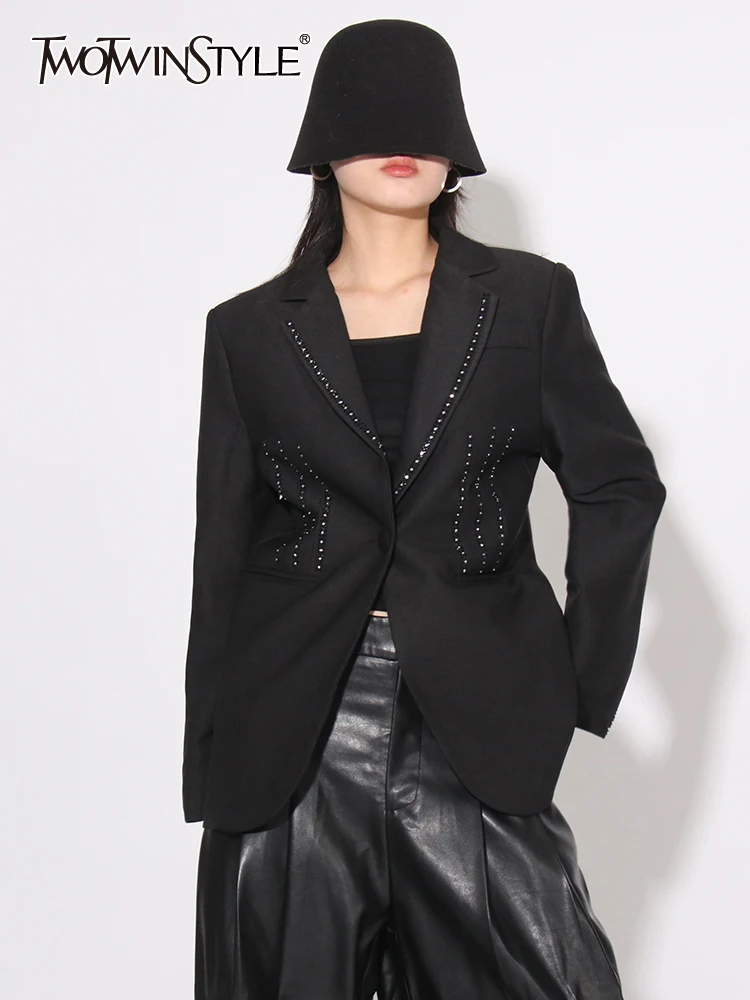TWOTWINSTYLE Solid Patchwork Diamonds Designer Blazers For Women Notched Collar Long Sleeve Spliced Button Chic Blazer Female
TWOTWINSTYLE Solid Patchwork Diamonds Designer Blazers For Women Notched Collar Long Sleeve Spliced Button Chic Blazer Female