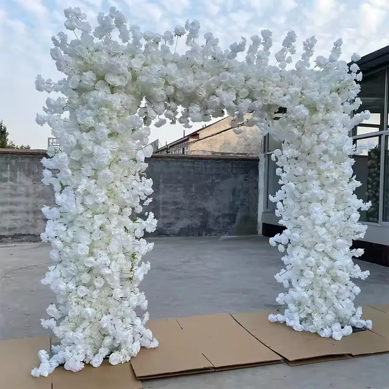 Rose and white cherry blossom rows, wedding backdrop arch, decorative floral arrangements, hanging flower rows, centerpiece ball
Rose and white cherry blossom rows, wedding backdrop arch, decorative floral arrangements, hanging flower rows, centerpiece ball