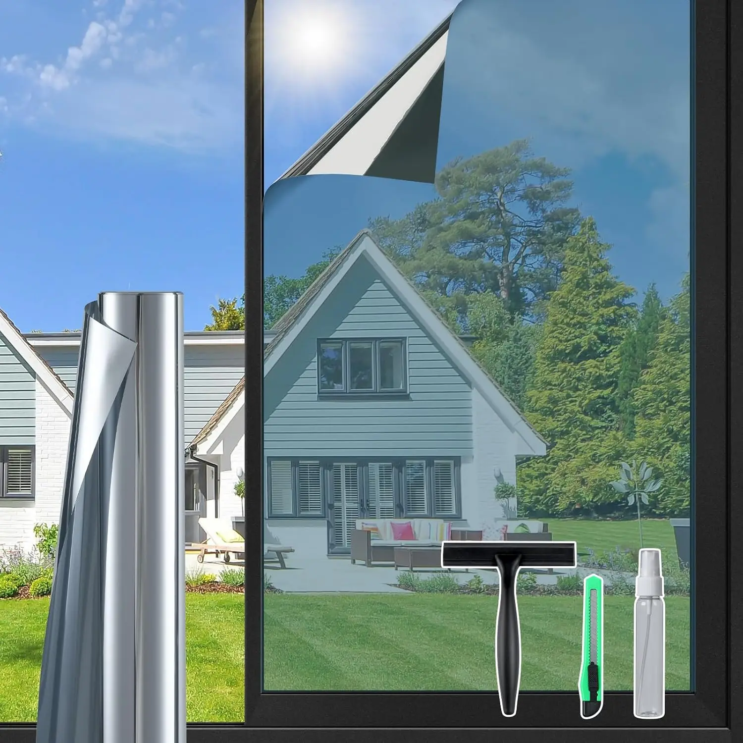 One Way Window Privacy Film with Tools for Home Heat Control UV Blocking Reflective Mirror See Out Not In Silver 17.5x78.7in
One Way Window Privacy Film with Tools for Home Heat Control UV Blocking Reflective Mirror See Out Not In Silver 17.5x78.7in
