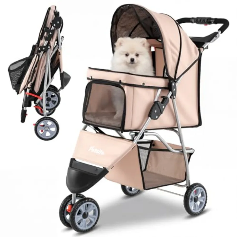 PETSITE 3-Wheel Pet Stroller for small dogs and cats up to 33 lbs, beige polyester with breathable mesh and waterproof cover, f
PETSITE 3-Wheel Pet Stroller for small dogs and cats up to 33 lbs, beige polyester with breathable mesh and waterproof cover, f