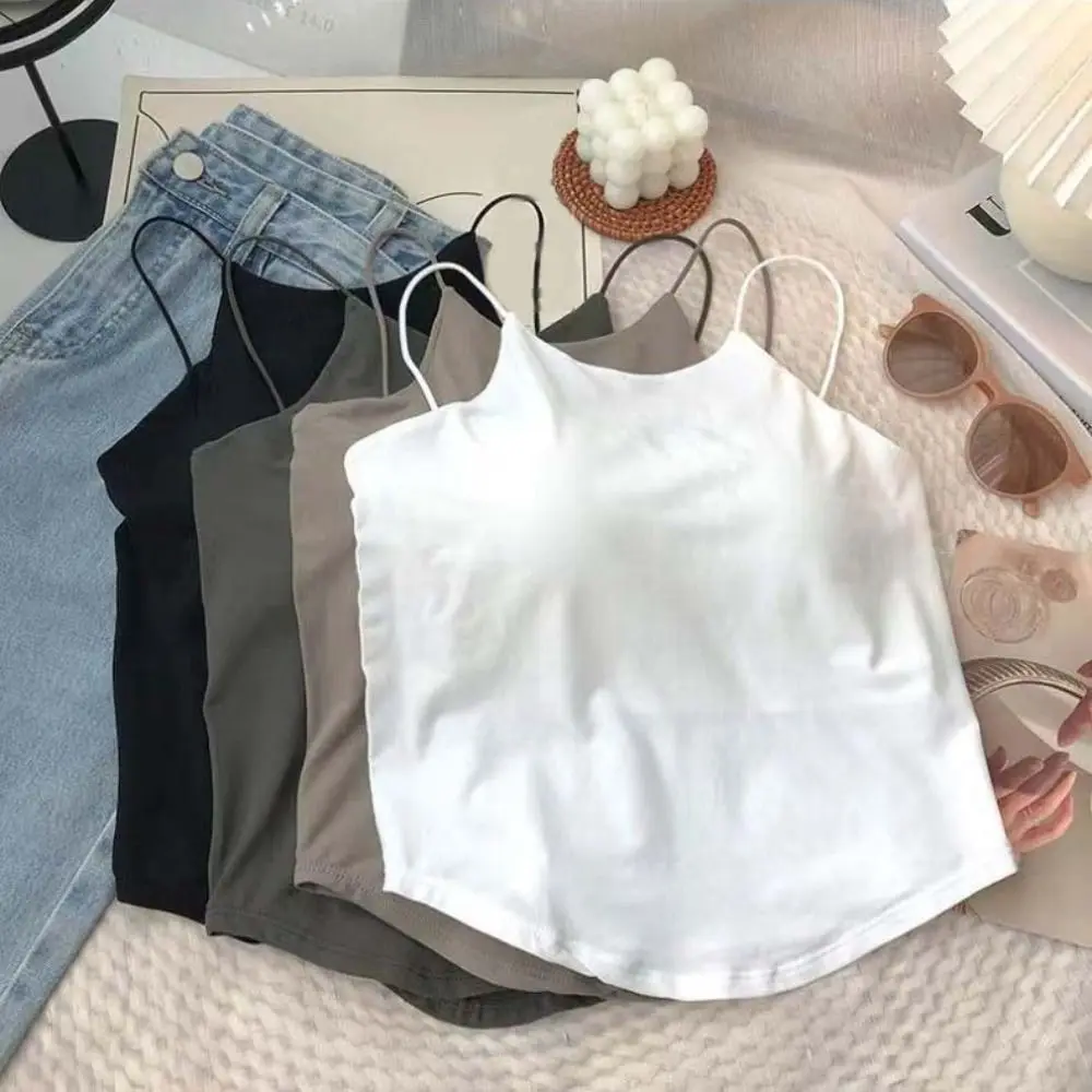 Simple Strap Skinny Base Vest Tops Slim Fit Tank Bra with Pads Camisole Undershirts Spicy Girl Style Sleeveless Crop Tops Summer
Simple Strap Skinny Base Vest Tops Slim Fit Tank Bra with Pads Camisole Undershirts Spicy Girl Style Sleeveless Crop Tops Summer