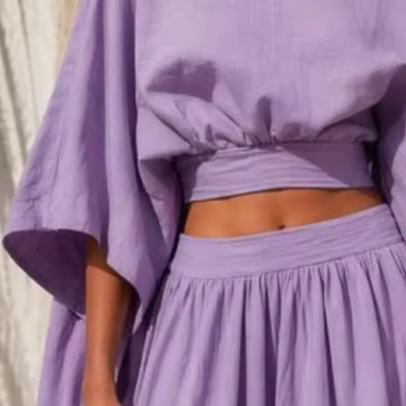 Polyester Fiber Outfit Women, Batwing Half Sleeve Crop Top High Slit Maxi Skirt Versatile Travel Vacation Matching Sets
Polyester Fiber Outfit Women, Batwing Half Sleeve Crop Top High Slit Maxi Skirt Versatile Travel Vacation Matching Sets