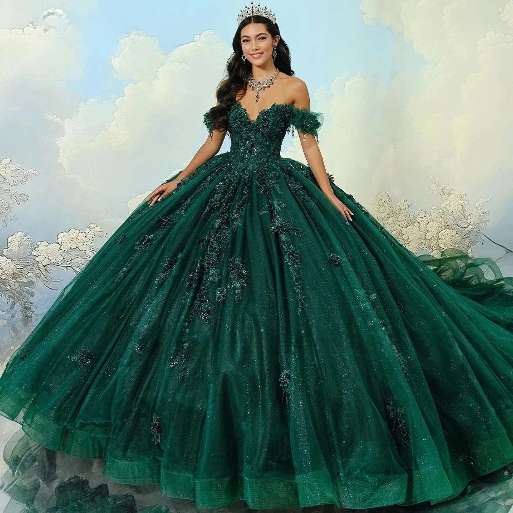 Green Quinceanera Dresses Ball Gown Off The Shoulder Floral Lace Sweet 16 Dresses 15 Años Mexican Customized
Green Quinceanera Dresses Ball Gown Off The Shoulder Floral Lace Sweet 16 Dresses 15 Años Mexican Customized