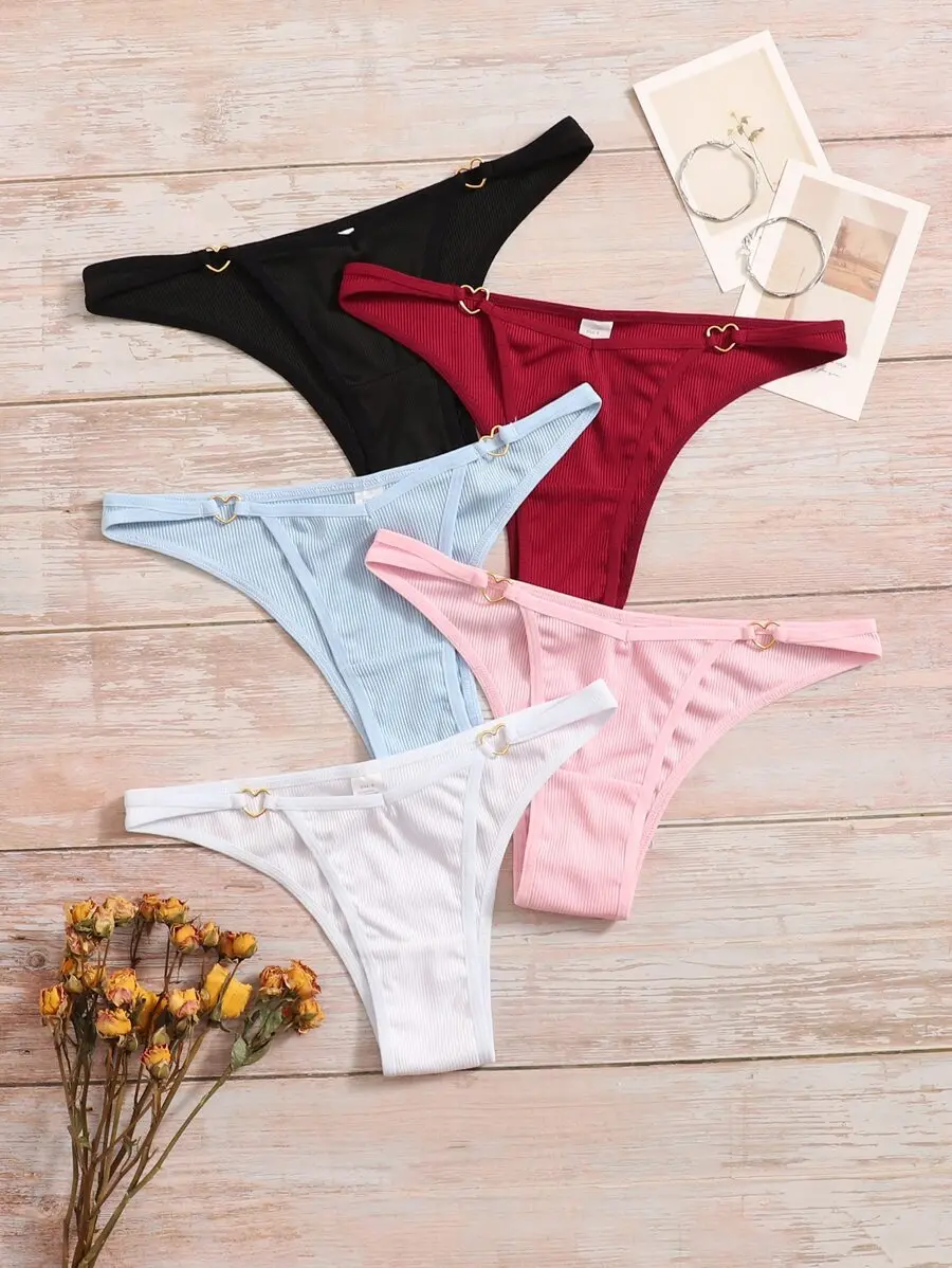 Women's Ribbed Thong Panties with Heart Charm Detail, Stretch Fabric, Multi-Color
Women's Ribbed Thong Panties with Heart Charm Detail, Stretch Fabric, Multi-Color