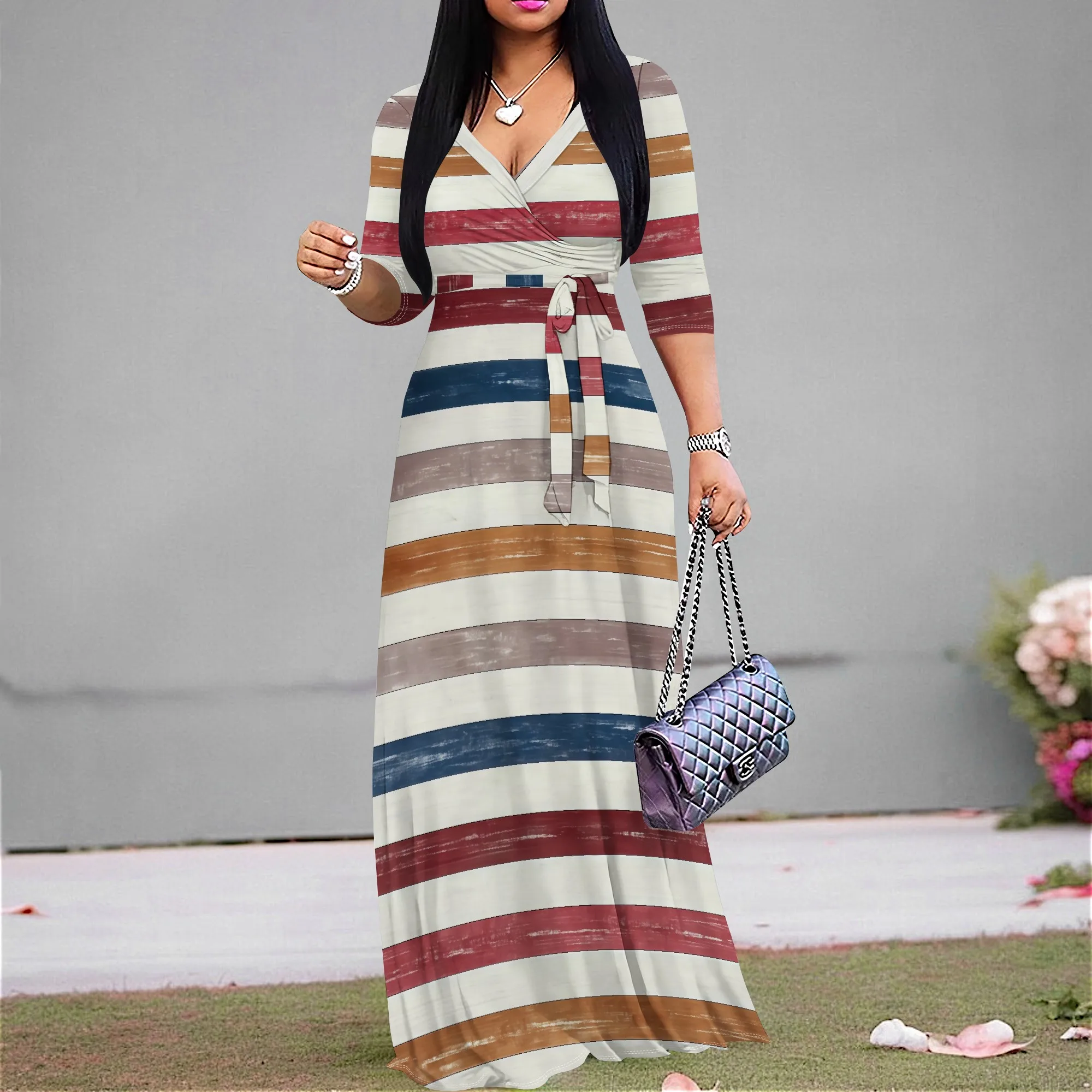 Striped Wrap Maxi Dress S-3XL V-Neck 3/4 Sleeve Belted Style for Office, Fall Brunch or Thanksgiving Gathering
Striped Wrap Maxi Dress S-3XL V-Neck 3/4 Sleeve Belted Style for Office, Fall Brunch or Thanksgiving Gathering