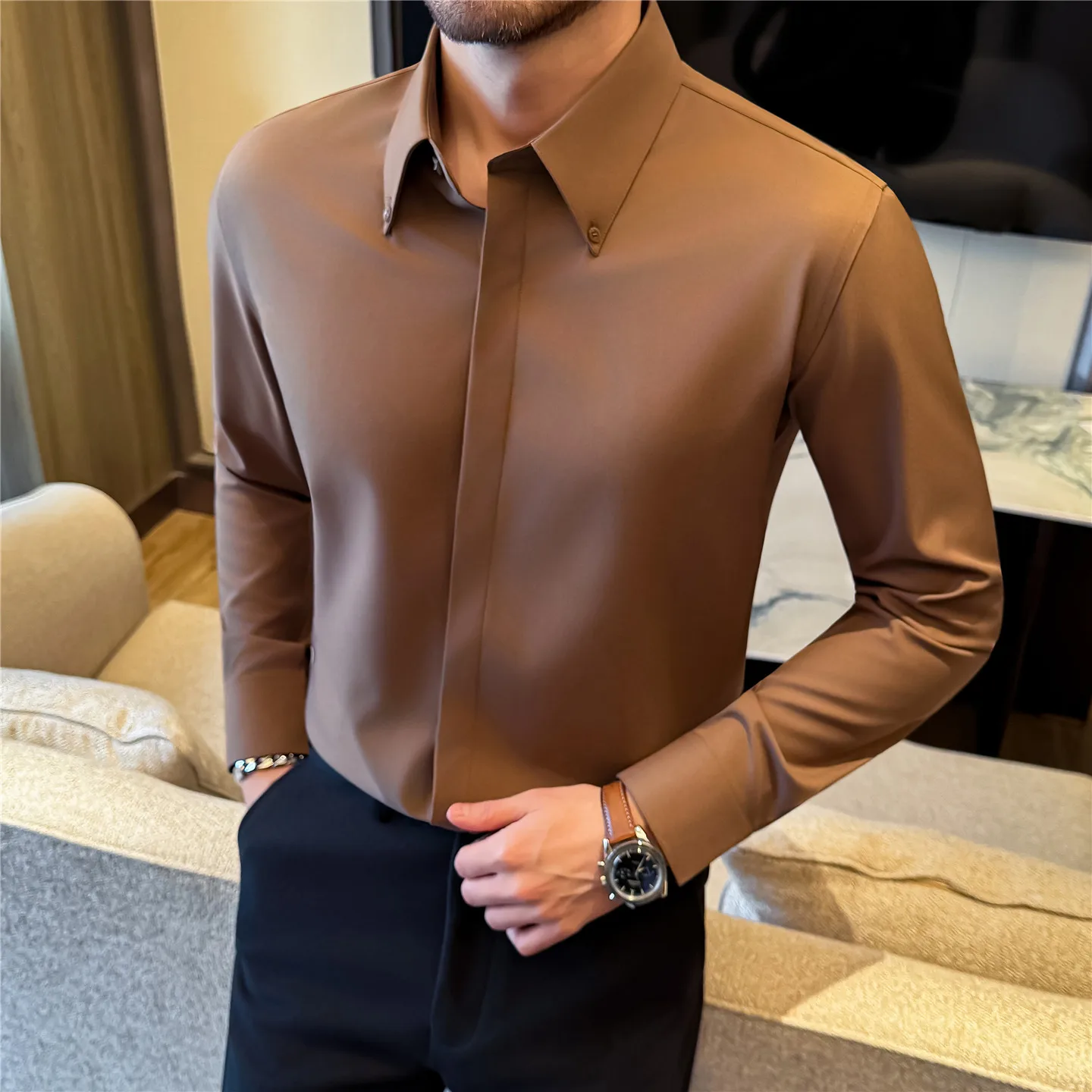 Men’s Slim Fit Button-Down Dress Shirt -Wrinkle-Resistant, Anti-Pilling, Cool-Touch Ice Silk Feel Top Perfect for Office Casual
Men’s Slim Fit Button-Down Dress Shirt -Wrinkle-Resistant, Anti-Pilling, Cool-Touch Ice Silk Feel Top Perfect for Office Casual