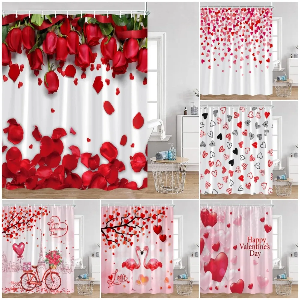 Valentine's Day Shower Curtains Red Rose Flowers Love Heart Flamingo Romantic Paris Tower Bicycle Fabric Bathroom Curtain Decor
Valentine's Day Shower Curtains Red Rose Flowers Love Heart Flamingo Romantic Paris Tower Bicycle Fabric Bathroom Curtain Decor