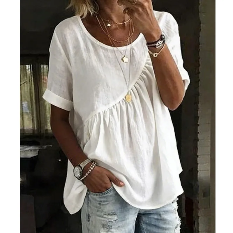 Summer Casual Simple Style Women's Top Fashion Round Neck Splicing Design Loose Solid Color Shirt Ladies Basic Versatile Blouses
Summer Casual Simple Style Women's Top Fashion Round Neck Splicing Design Loose Solid Color Shirt Ladies Basic Versatile Blouses