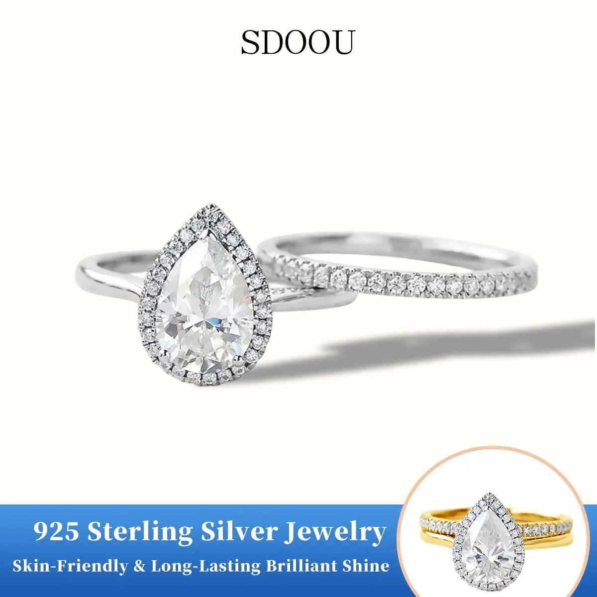SDOOU 925 Silver Pear Cut Engagement Wedding Ring set For Lovers' Gold Plated 2ct Water Drop Moissanite Bride Ring High Quality
SDOOU 925 Silver Pear Cut Engagement Wedding Ring set For Lovers' Gold Plated 2ct Water Drop Moissanite Bride Ring High Quality