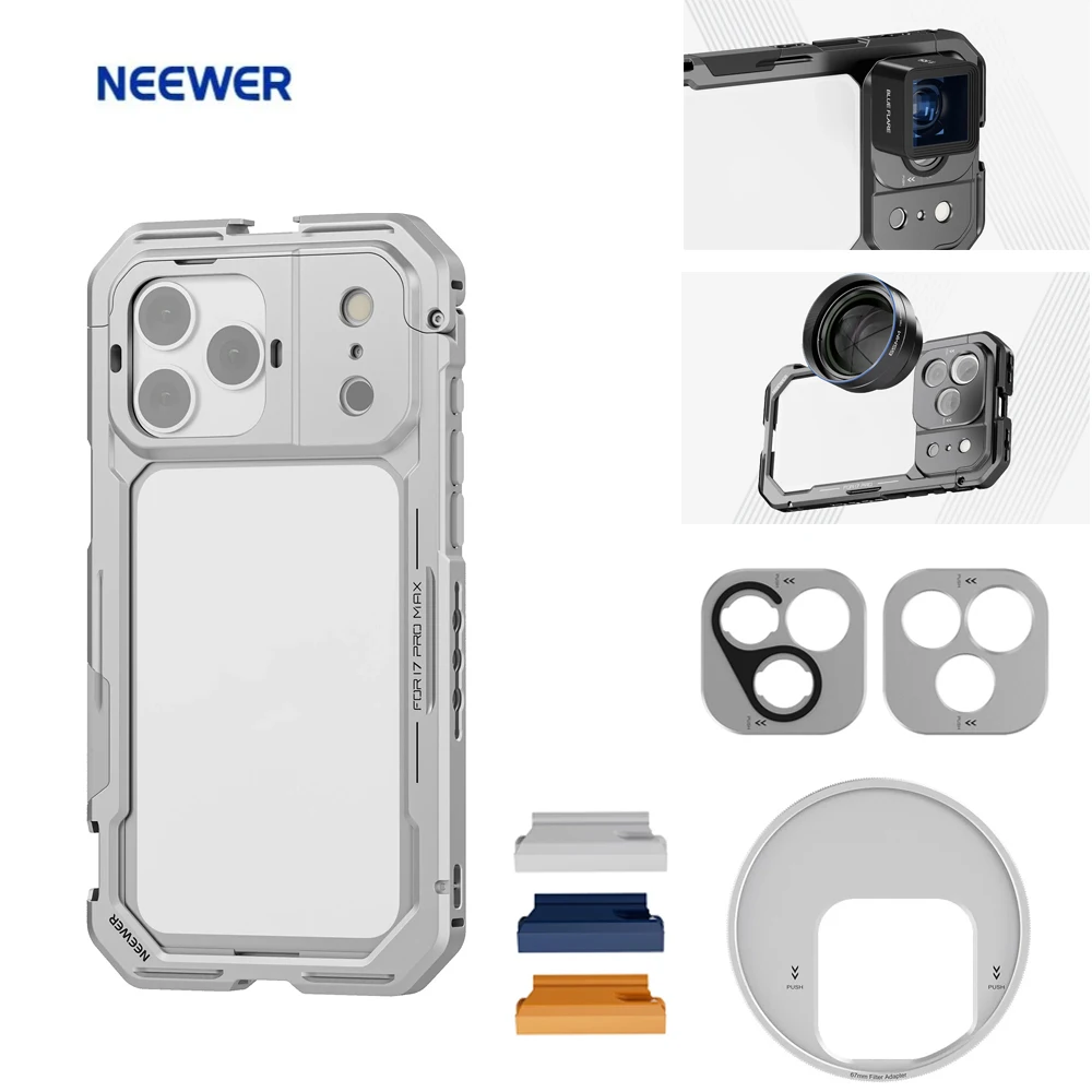 Клетка-держатель NEEWER для iPhone 17 Pro/Pro Max, быстросъемная система стабилизации видео с кольцом для фильтров 67 мм, комплект аксессуаров для видеосъемки
Клетка-держатель NEEWER для iPhone 17 Pro/Pro Max, быстросъемная система стабилизации видео с кольцом для фильтров 67 мм, комплект аксессуаров для видеосъемки