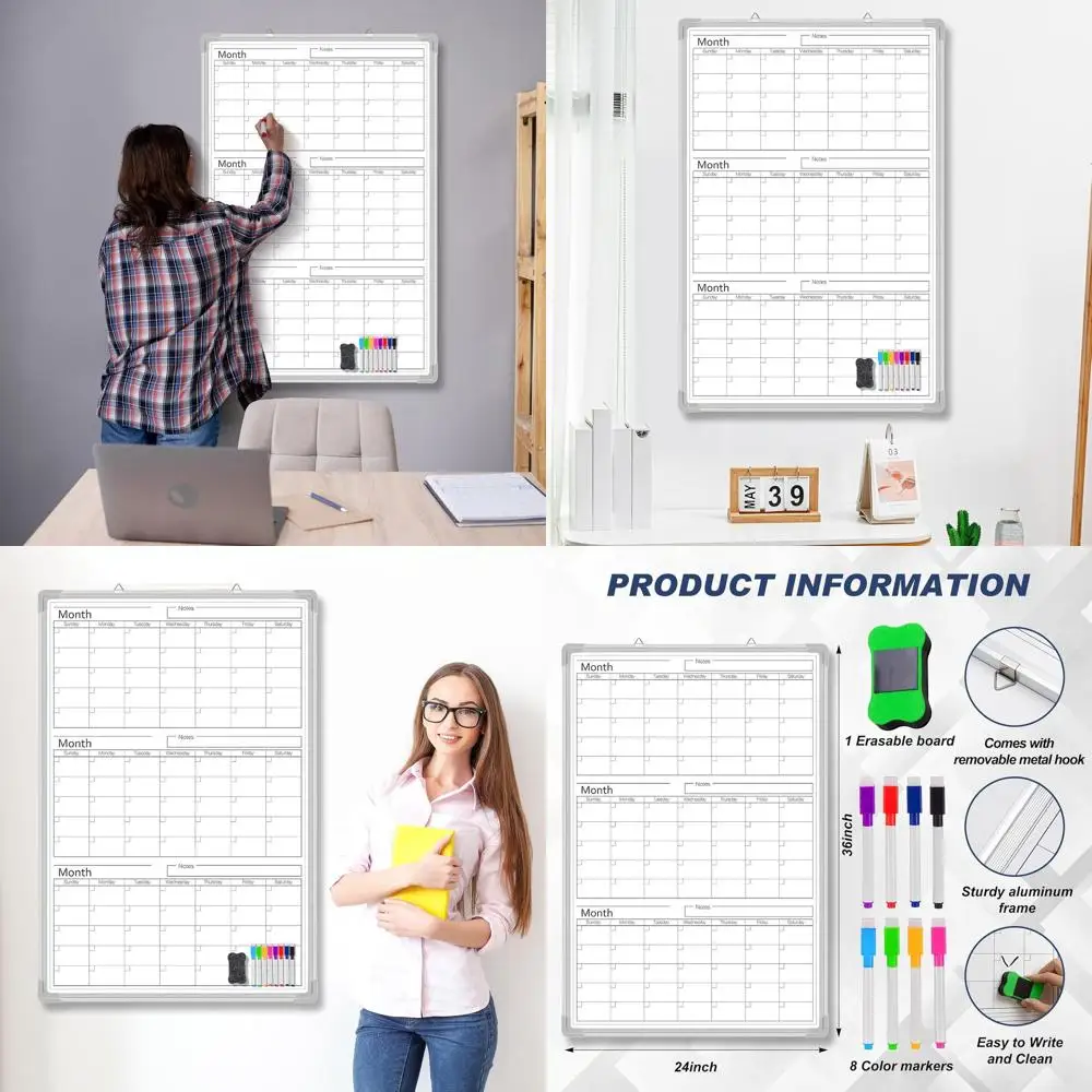 Магнитный сухостираемый календарь на 3 месяца в алюминиевой рамке, 36x24, вертикальный планировщик без даты для дома или офиса
Магнитный сухостираемый календарь на 3 месяца в алюминиевой рамке, 36x24, вертикальный планировщик без даты для дома или офиса