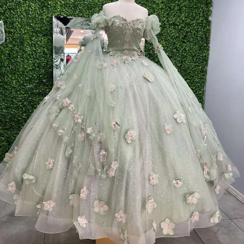 Light Green Shiny Quinceanera Dress Ball Gown Off The Shoulder Wers Appliques Beading Pageant Sweet 15 Party Wear Custom
Light Green Shiny Quinceanera Dress Ball Gown Off The Shoulder Wers Appliques Beading Pageant Sweet 15 Party Wear Custom