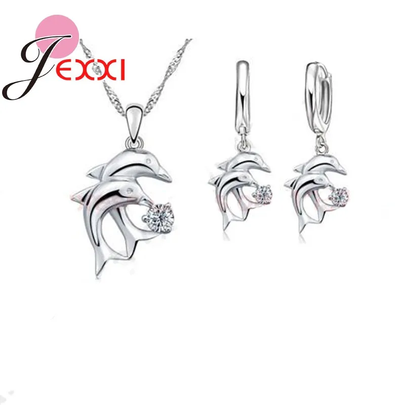 Hot Doule Dolphin Jewelry Sets 925 Sterling Silver Jewellery White Cubic Zirconia Pendant Necklace Lever Back Earring
Hot Doule Dolphin Jewelry Sets 925 Sterling Silver Jewellery White Cubic Zirconia Pendant Necklace Lever Back Earring