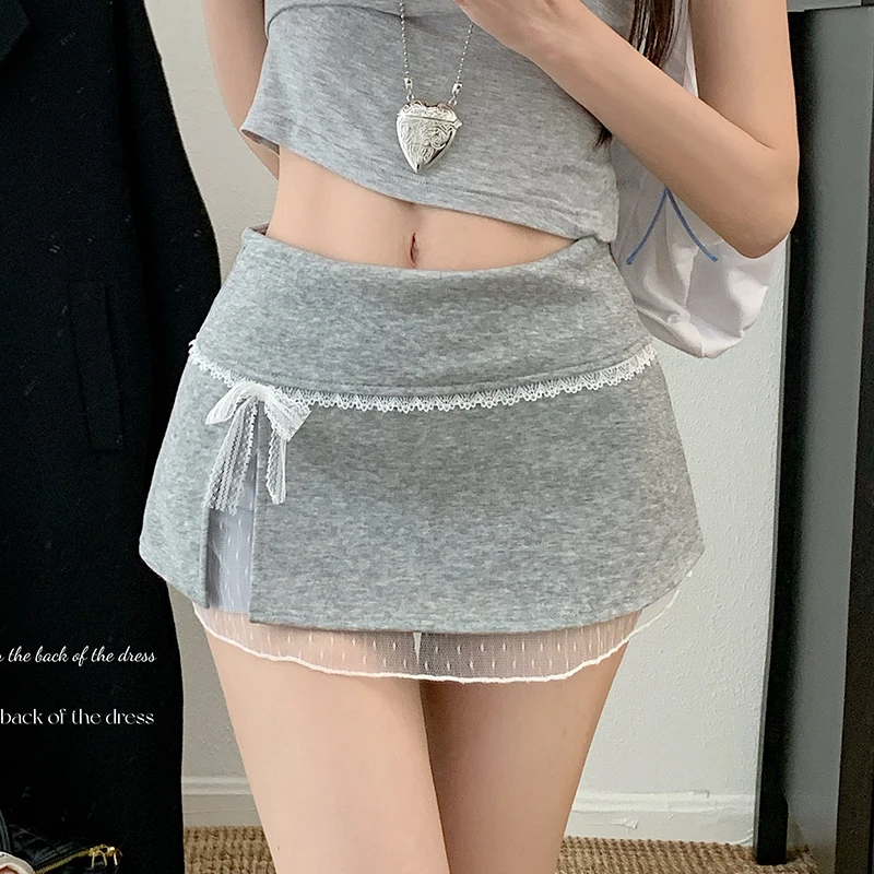 Korean Bow Lace-up Skirt Women's Spring Summer Grey Sweet Hot Girl Lace Wrapped Hip Mini Skirt Fashion Female Clothes
Korean Bow Lace-up Skirt Women's Spring Summer Grey Sweet Hot Girl Lace Wrapped Hip Mini Skirt Fashion Female Clothes