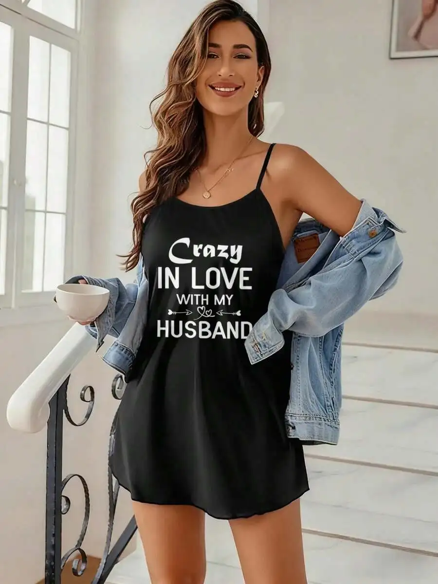 Womens Thin Sling Nightgown Dress With Crazy In Love Print Lounge Wear
Womens Thin Sling Nightgown Dress With Crazy In Love Print Lounge Wear