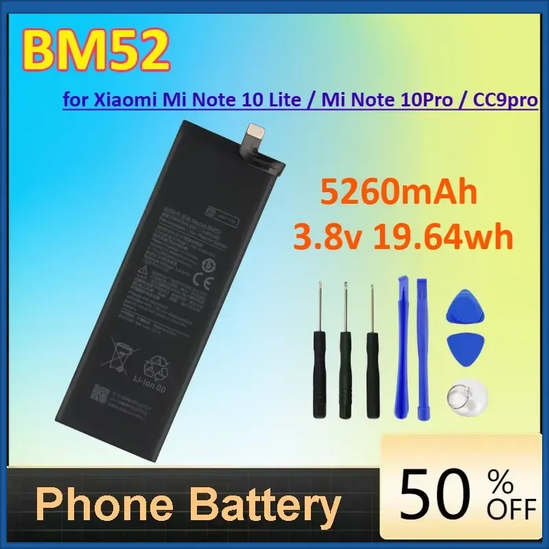 BM52 5260mAh 3.8v 19.64wh Battery for Xiaomi Mi Note 10 Lite / Mi Note 10Pro / CC9pro Phone Batteries+Tools
BM52 5260mAh 3.8v 19.64wh Battery for Xiaomi Mi Note 10 Lite / Mi Note 10Pro / CC9pro Phone Batteries+Tools