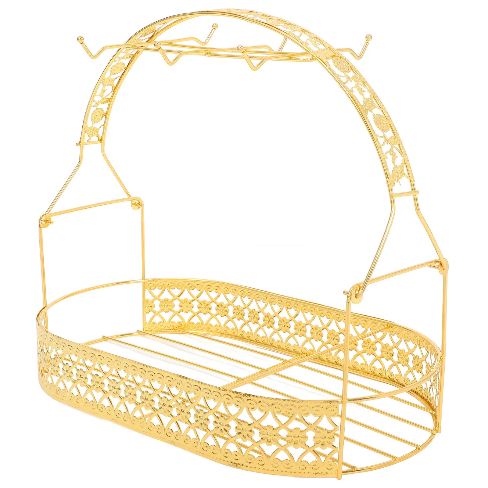 Modern Golden Cup Rack Wrought Iron 6-Hook Mug Holder with Bottom Tray Cup Organizer for Kitchen Counter Jewelry Display Storage
Modern Golden Cup Rack Wrought Iron 6-Hook Mug Holder with Bottom Tray Cup Organizer for Kitchen Counter Jewelry Display Storage