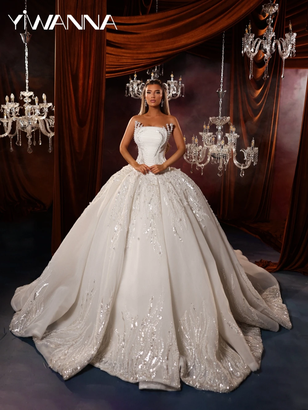 Luxurious Sequined Pearls Princess Gown Wedding Dress Elegant Strapless Sleeveless Bridal Gown Customized Dresses For Bride
Luxurious Sequined Pearls Princess Gown Wedding Dress Elegant Strapless Sleeveless Bridal Gown Customized Dresses For Bride