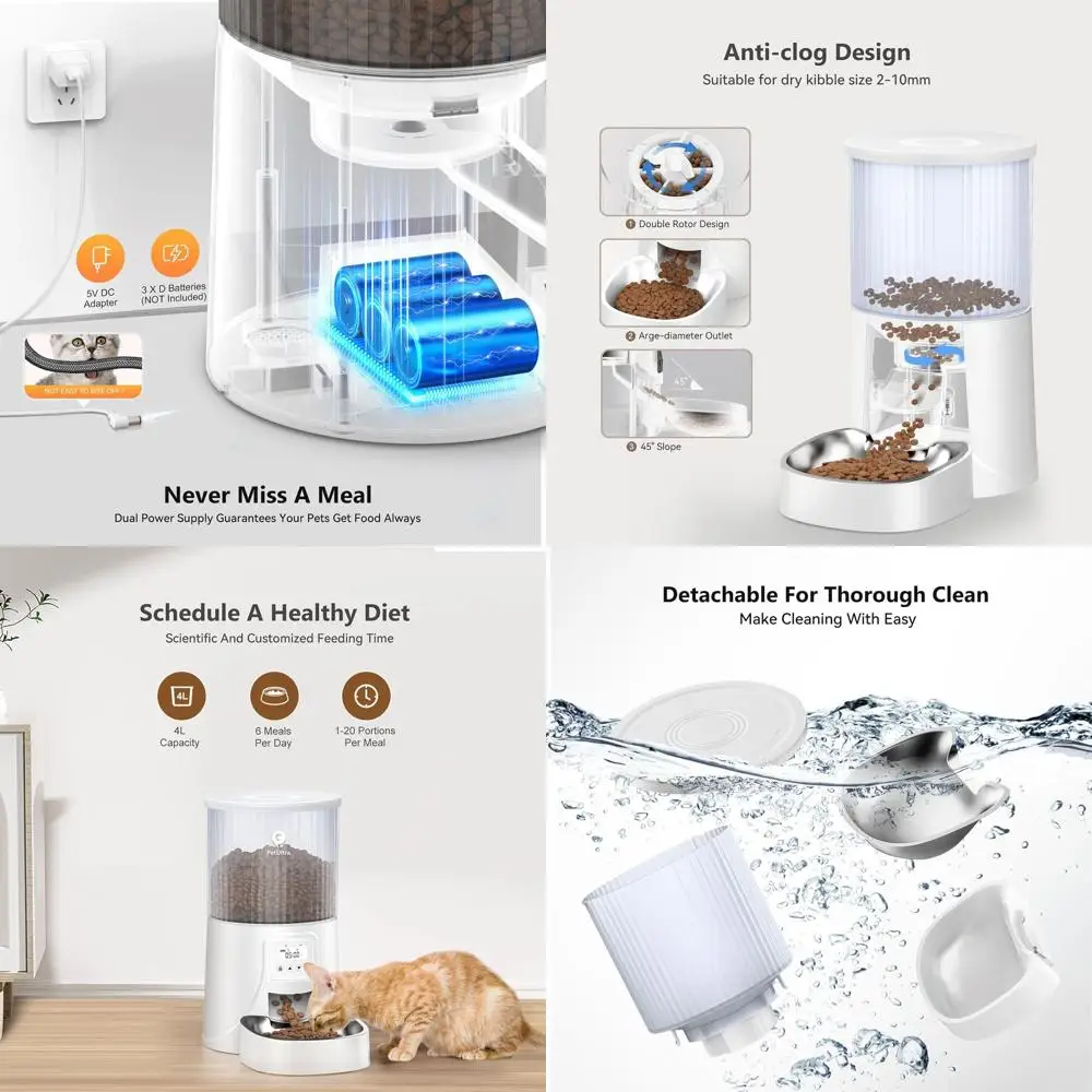 Программируемая автоматическая кормушка для кошек и маленьких собак объемом 4 л с 1-6 вариантами порций, миска из нержавеющей стали, съемная и моющаяся, D
Программируемая автоматическая кормушка для кошек и маленьких собак объемом 4 л с 1-6 вариантами порций, миска из нержавеющей стали, съемная и моющаяся, D