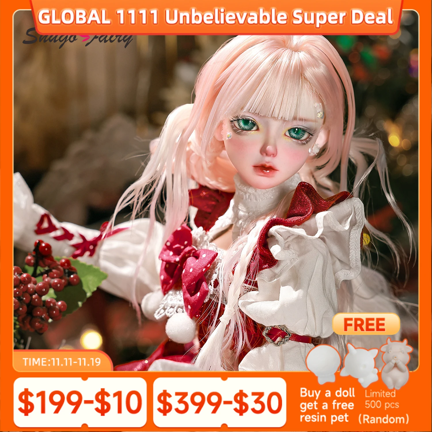 ShugaFairy Delia 1/4 Bjd Dolls Fullset Original Face Snowflake Makeup Winter Christmas Style Snow Elf Cake Dress Resin Dolls
ShugaFairy Delia 1/4 Bjd Dolls Fullset Original Face Snowflake Makeup Winter Christmas Style Snow Elf Cake Dress Resin Dolls