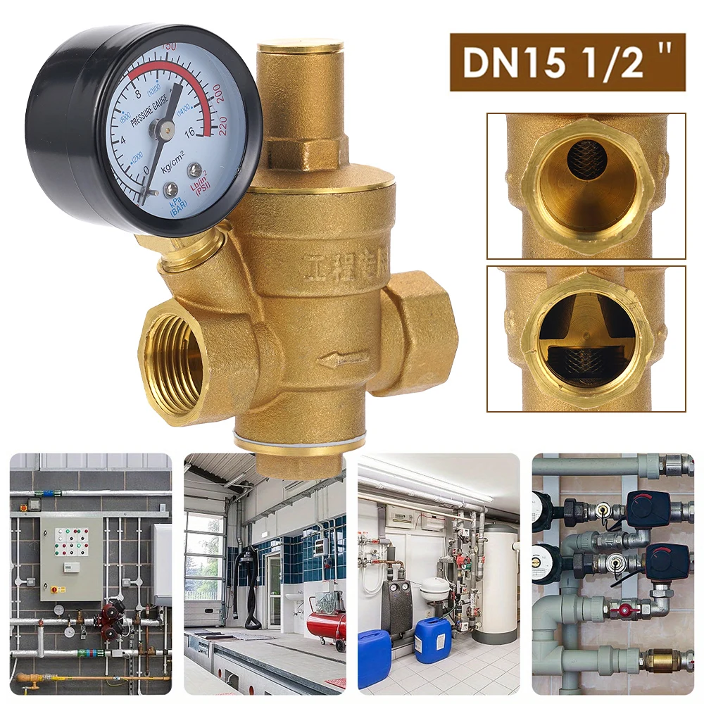DN15 1/2" Brass Water Pressure Reducing Valve with Gauge Adjustable Pressure Regulator for Home Garden Irrigation Plumbing
DN15 1/2" Brass Water Pressure Reducing Valve with Gauge Adjustable Pressure Regulator for Home Garden Irrigation Plumbing