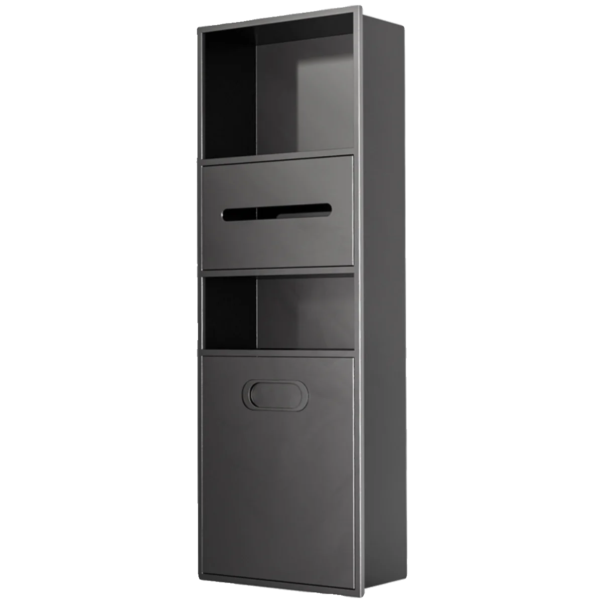 Recessed toilet trash can with tissue box with rack removable gun gray metal niche cabinet
Recessed toilet trash can with tissue box with rack removable gun gray metal niche cabinet