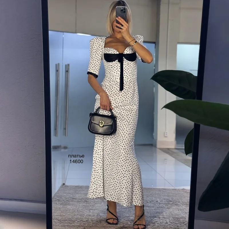 Talenza Polka Dot Long Dress For Women Bow Tie Square Collar Half-Sleeve High Waist Dress Female Evening Party Elegant Dresses
Talenza Polka Dot Long Dress For Women Bow Tie Square Collar Half-Sleeve High Waist Dress Female Evening Party Elegant Dresses