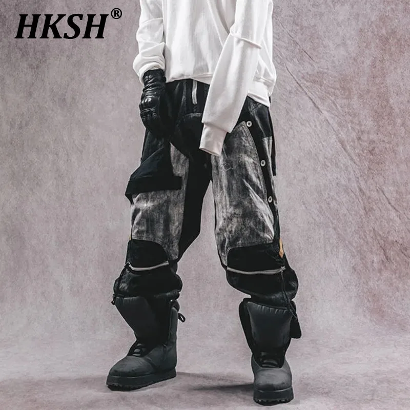 HKSH Men's Chic Punk 3D Spliced Deconstructing Overalls Vintage Waste Land Large Pocket Tide Leggings Dark Cargo Pants HK0812
HKSH Men's Chic Punk 3D Spliced Deconstructing Overalls Vintage Waste Land Large Pocket Tide Leggings Dark Cargo Pants HK0812