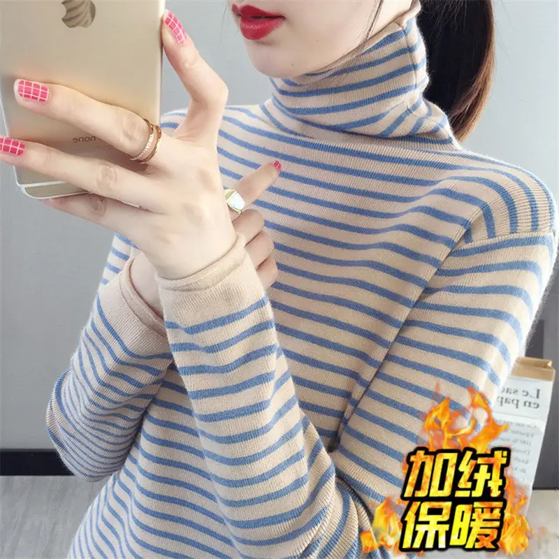 Korean Fashion Autumn Winter New Women Pile Collar Striped Patchwork Plus Velvet Casual Long Sleeve Loose Pullovers Knitted Tops
Korean Fashion Autumn Winter New Women Pile Collar Striped Patchwork Plus Velvet Casual Long Sleeve Loose Pullovers Knitted Tops