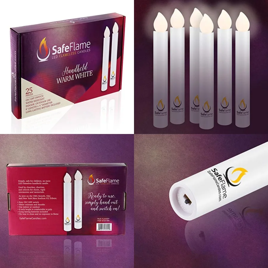 SafeFlame Hand Held LED Candles - Batteries Included - Easy On/Off Switch - Safe Flame for Candlelight Service Box of 25
SafeFlame Hand Held LED Candles - Batteries Included - Easy On/Off Switch - Safe Flame for Candlelight Service Box of 25