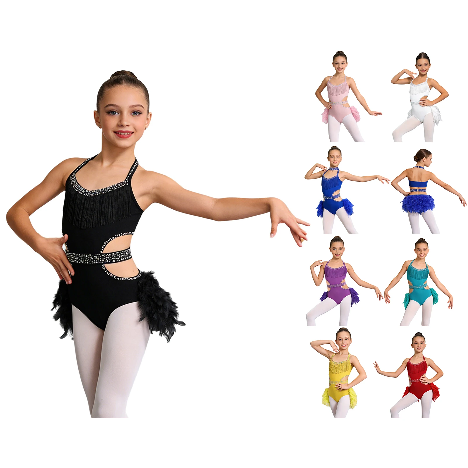 Girls Latin Jazz Dance Leotard Sleeveless Cutout Rhinestones Feather Skirted Bodysuit Figure Skating Ballet Gymnastics Costume
Girls Latin Jazz Dance Leotard Sleeveless Cutout Rhinestones Feather Skirted Bodysuit Figure Skating Ballet Gymnastics Costume