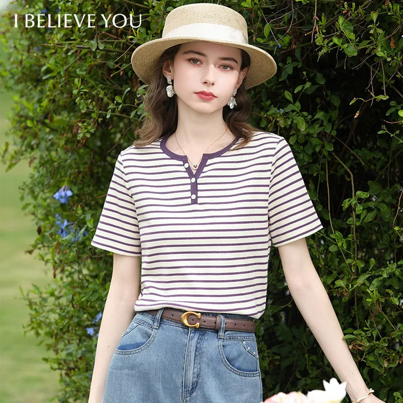 I BELIEVE YOU Short Sleeve Round Neck T-Shirt For Women 2026 Summer New Stripe Button Casual Commuting Knitted Top 2262016320
I BELIEVE YOU Short Sleeve Round Neck T-Shirt For Women 2026 Summer New Stripe Button Casual Commuting Knitted Top 2262016320