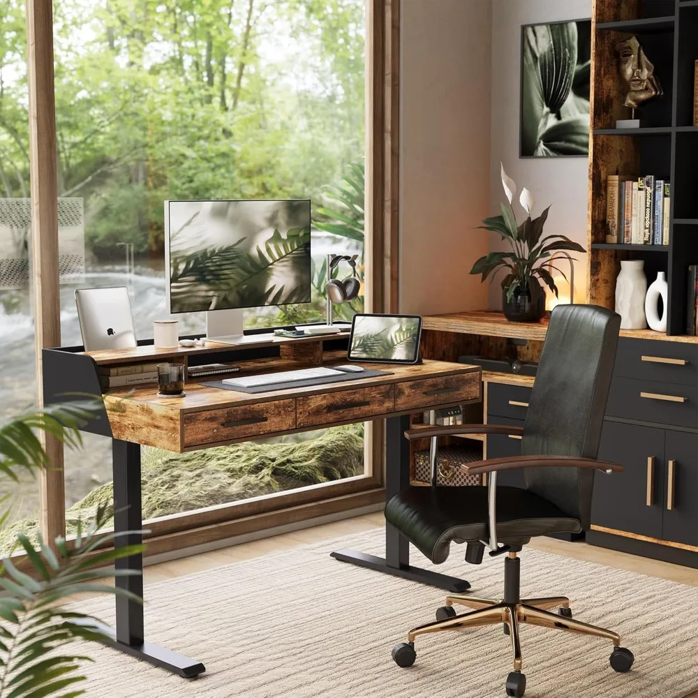 48 x 26 Inches Height Adjustable Desk with Monitor Shelf, Electric Stand Up Desk with Storage for Home and Office, Rustic Brown
48 x 26 Inches Height Adjustable Desk with Monitor Shelf, Electric Stand Up Desk with Storage for Home and Office, Rustic Brown