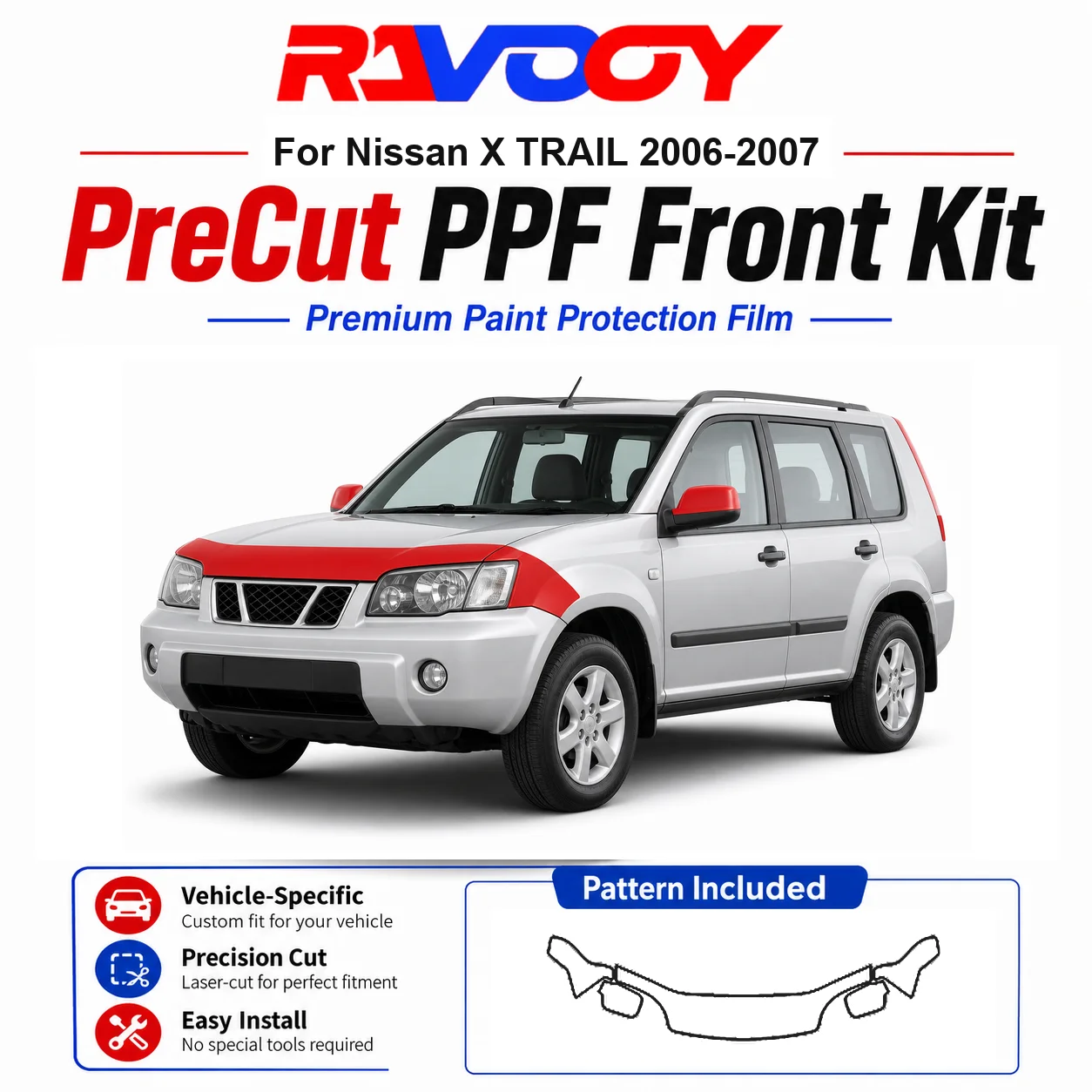 8.5mil TPU Precut PPF Kit For Nissan X TRAIL 2006-2007 - Hood, Fenders & Mirror Set - Self-Healing Clear Bra Film
8.5mil TPU Precut PPF Kit For Nissan X TRAIL 2006-2007 - Hood, Fenders & Mirror Set - Self-Healing Clear Bra Film